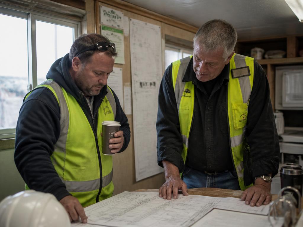 Team van Projectmaat overlegt op een infrastructurele bouwlocatie
