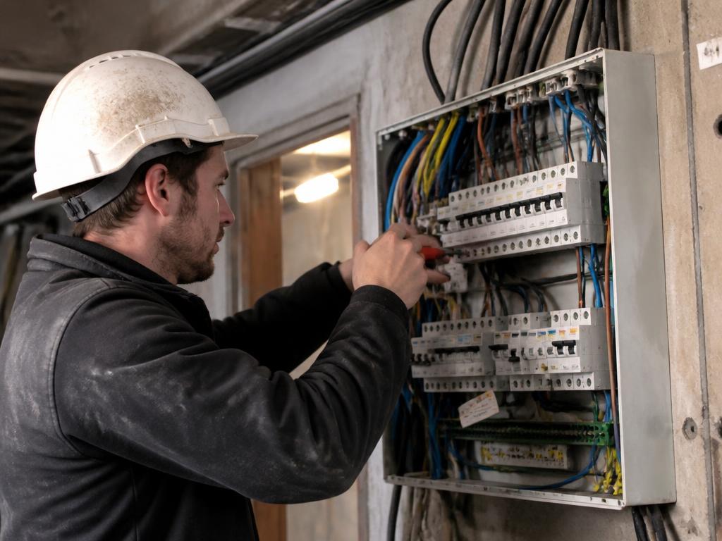 Elektricien installeert bekabeling in een verdeelkast