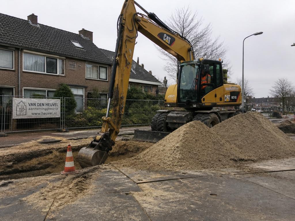 Graafmachine aan het werk op een bouwlocatie