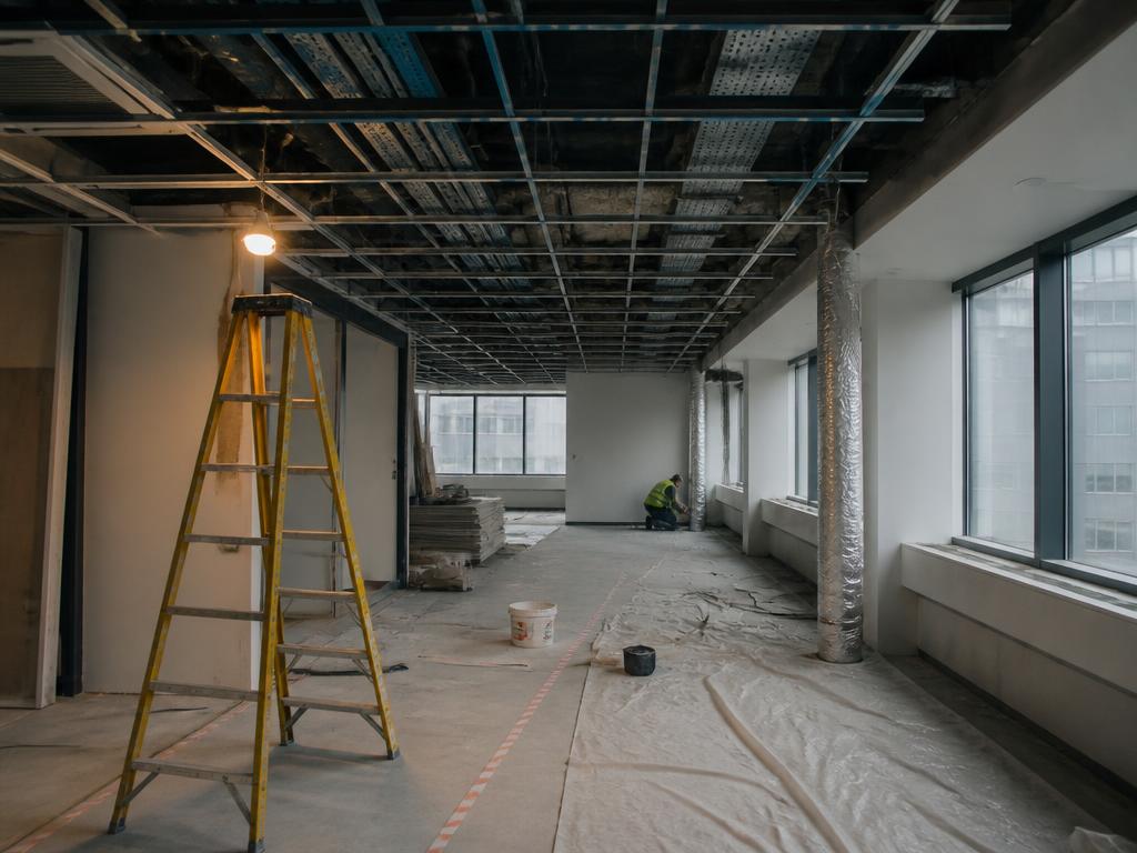 Interieur van een kantoorgebouw in renovatie tijdens de uitvoering